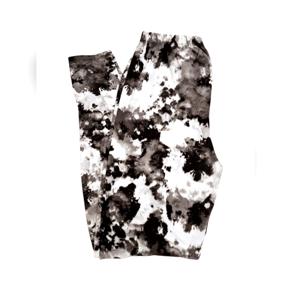 Women's Black & White Tie Dye Full Length Leggings~L/XL~Size 12-14